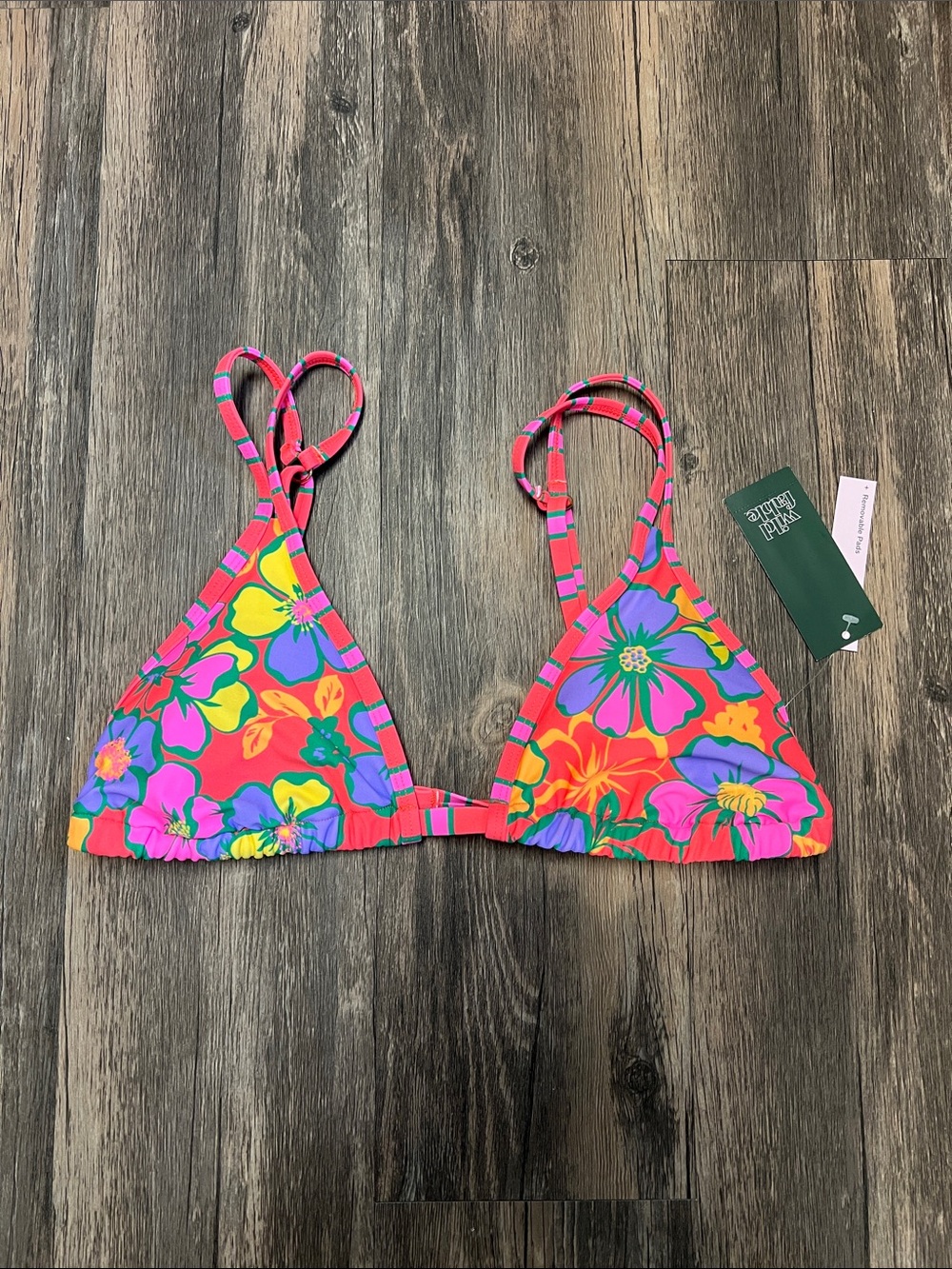 wild fable neon floral triangle bikini top